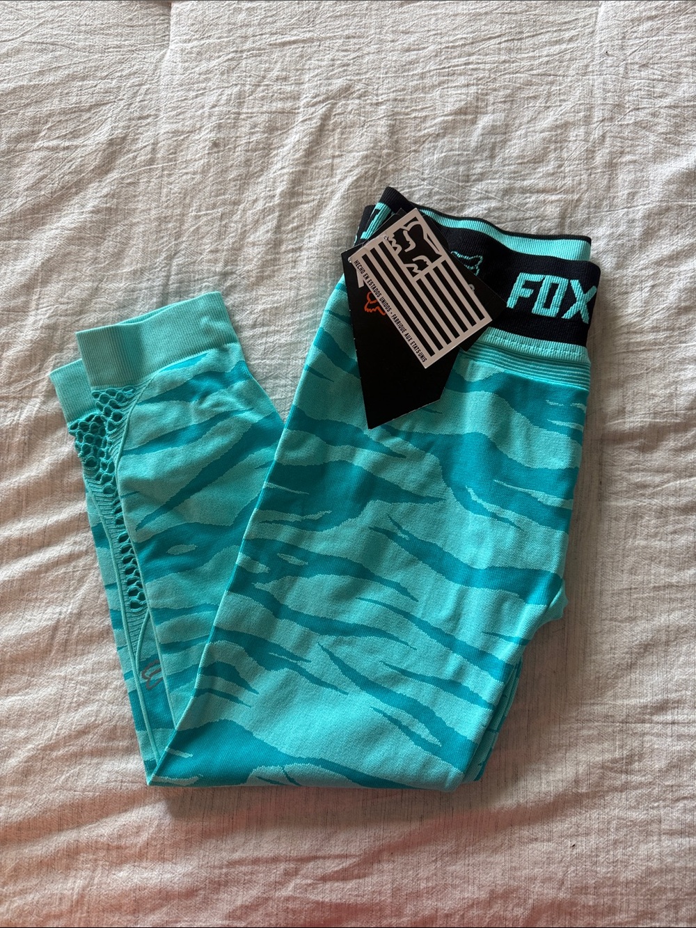 Fox Kids Aqua Wave Print Leggings with Black Branded Waistband